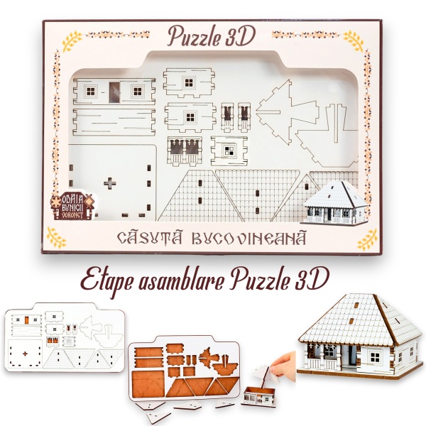 Puzzle Casa Lemn 3D- 8 cm