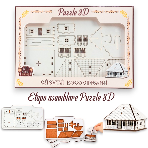 Puzzle Casa Lemn 3D- 8 cm