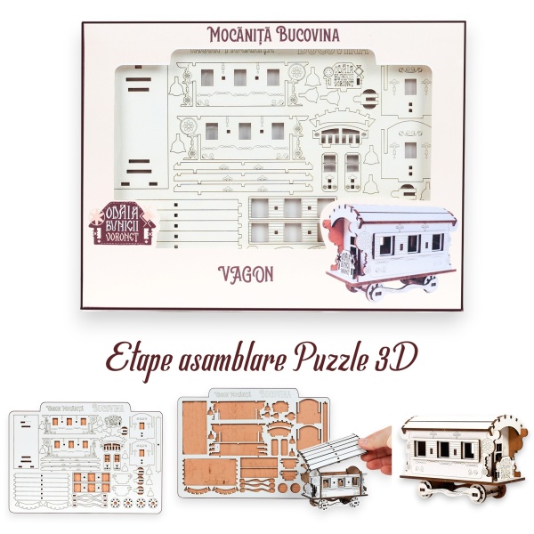 Puzzle Vagon Lemn 3D - 13 cm