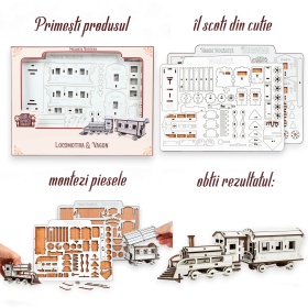Puzzle Set Locomotiva si Vagon - 13 cm + 13 cm