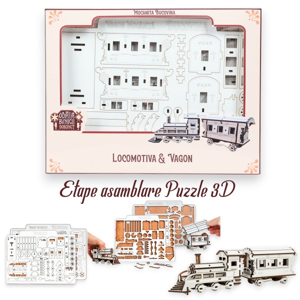 Puzzle Set Locomotiva si Vagon - 13 cm + 13 cm