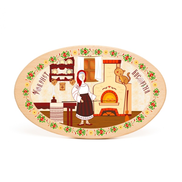 Tocător Oval din lemn - Pisica pe cuptor - 22 cm x 14 cm