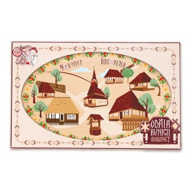 Tocator Oval din lemn - Mănăstiri și case din Bucovina - 22 cm x 14 cm
