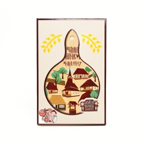 Tocator rotund din lemn - Casute si Manastiri din Bucovina - 20 cm x 12 cm