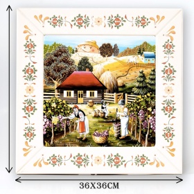 Tablou peisaj de toamna la cules de struguri (decorat pe sticla cu rama din lemn)