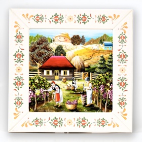 Tablou peisaj de toamna la cules de struguri (decorat pe sticla cu rama din lemn)