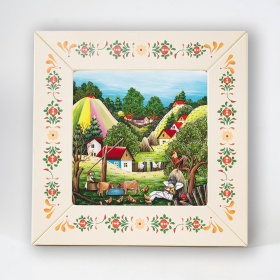 Tablou peisaj de vara (decorat pe sticla cu rama din lemn)