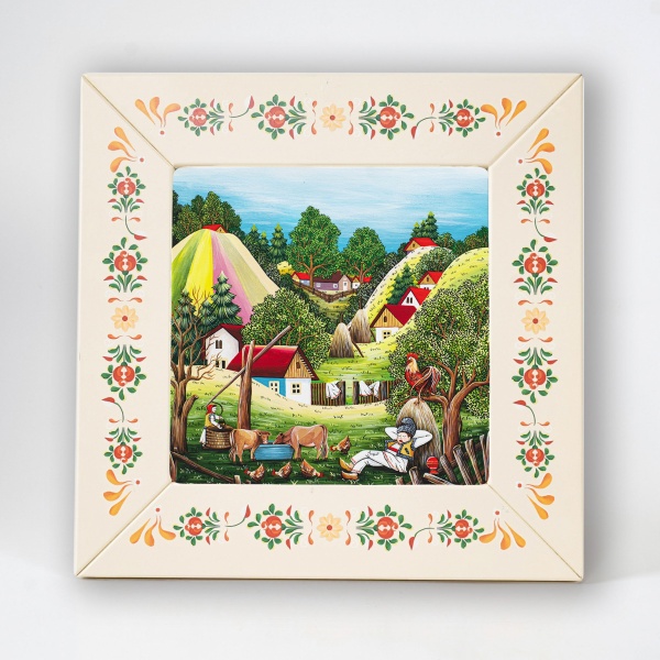 Tablou peisaj de vara (decorat pe sticla cu rama din lemn)