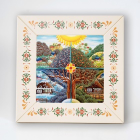 Tablou patru anotimpuri (decorat pe sticla cu rama din lemn)