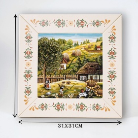 Tablou cu peisaj pitoresc de vara (decorat pe sticla cu rama din lemn)