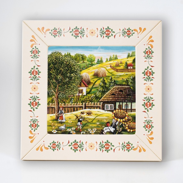 Tablou cu peisaj pitoresc de vara (decorat pe sticla cu rama din lemn)