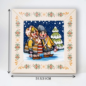 Tablou cu peisaj de iarna - colindatori (decorat pe sticla)