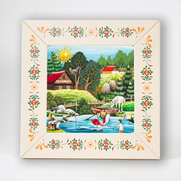 Tablou cu peisaj de vara - la scaldat (decorat pe sticla)