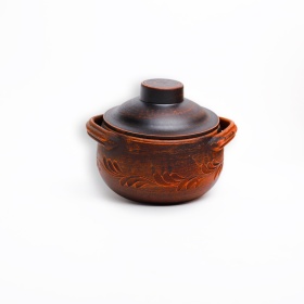 Oala din ceramica cu doua manere și capac - 13 cm x 10 cm