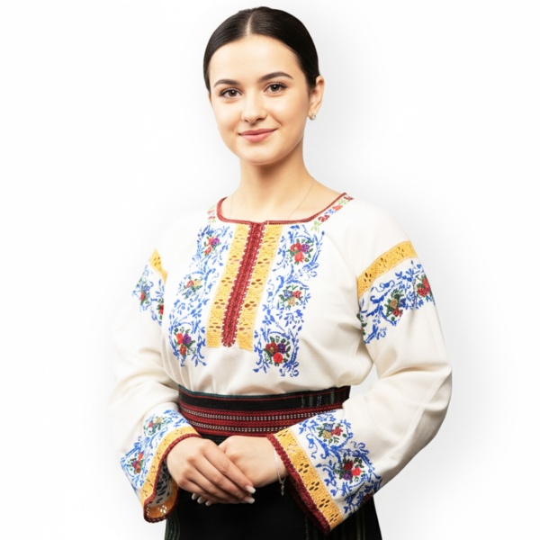 Ie tradițională autentică cu motive florale cusute-