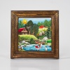 Tablou peisaj de vara langa rau (decorat pe sticla cu rama din lemn) - 15cm x 15cm