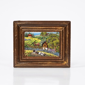 Tablou cu peisaj de vara (decorat pe sticla) - 9cm x 14cm