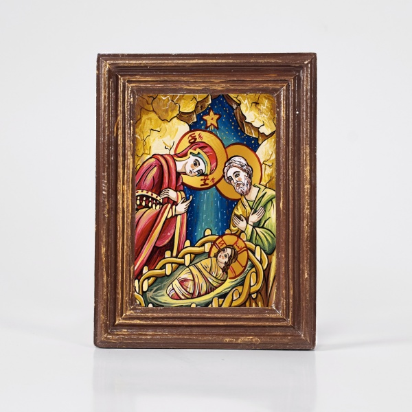 Icoana Nasterea lui Iisus Hristos (decorata pe sticla) - 12cm x 16cm