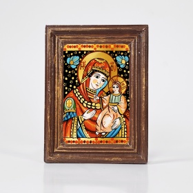 Icoana Maicii Domnului cu Pruncul Iisus Hristos (decorata pe sticla) - 12cm x 16cm