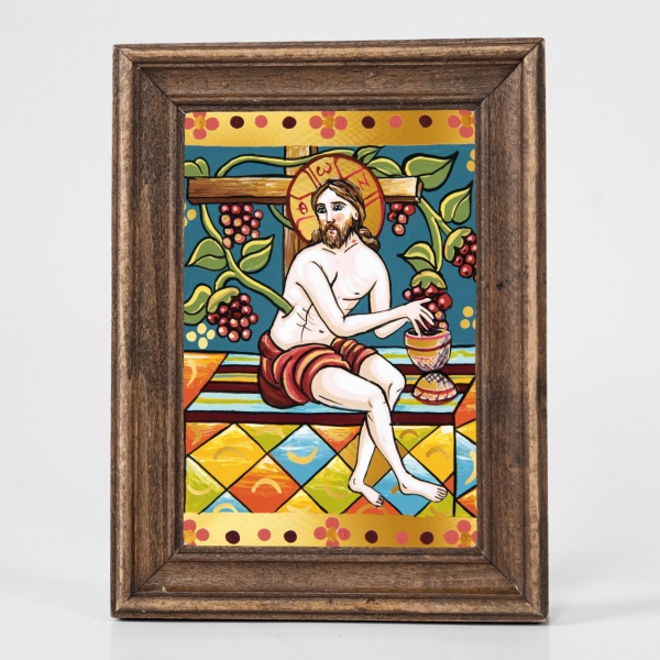 Icoana Hristos si vita de vie (decorata pe sticla) - 15cm x 20cm