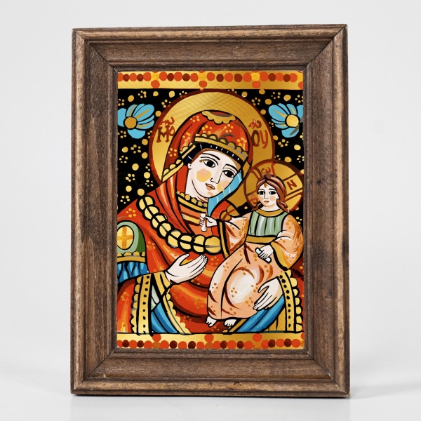 Icoana Maica Domnului cu Pruncul Iisus (decorata pe sticla) - 15cm x 20cm