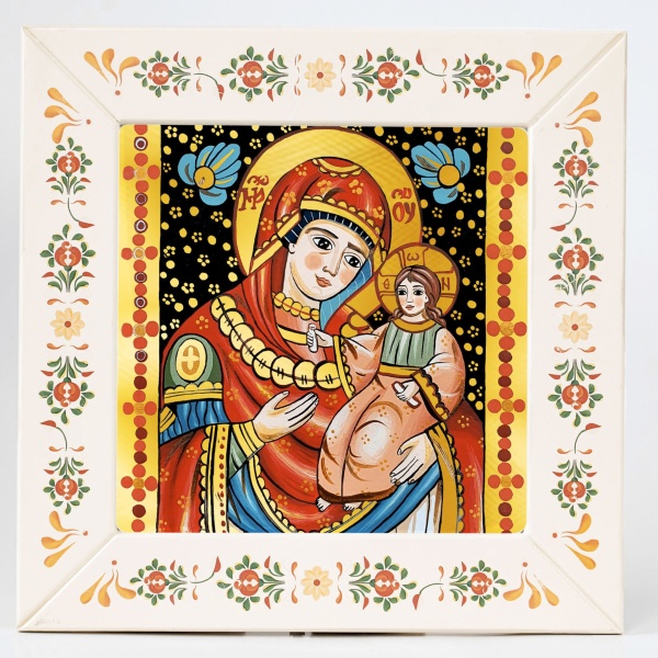 Icoana Maica Domnului si Pruncul Iisus (decorata pe sticla) - 36cm x 36cm