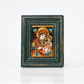 Icoana Maicii Domnului cu Pruncul Iisus Hristos (decorata pe sticla) - 10cm x 12cm