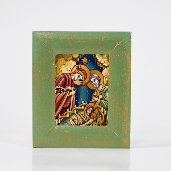 Icoana Nasterea lui Iisus Hristos (decorata pe sticla) - 10cm x 12cm