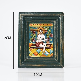 Icoana pe sticla cu Iisus Hristos cu vita de vie (decorata pe sticla) - 10cm x 12cm