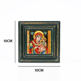 Icoana Maicii Domnului cu Pruncul Iisus Hristos (decorata pe sticla) - 10cm x 10cm