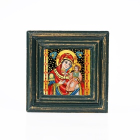 Icoana Maicii Domnului cu Pruncul Iisus Hristos (decorata pe sticla) - 10cm x 10cm