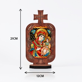 Candela din lemn cu Icoana - Maica Domnului si pruncul - 21 cm x 12 cm