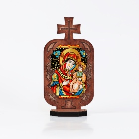 Candela din lemn cu Icoana - Maica Domnului si pruncul - 21 cm x 12 cm