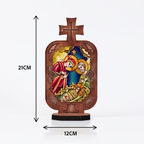Candela din lemn cu Icoana - Nasterea Domnului Iisus Hristos - 21 cm x 12 cm