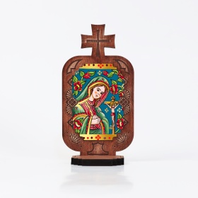 Candela din lemn cu Icoana - Tanguirea Maicii Domnului - 21 cm x 12 cm