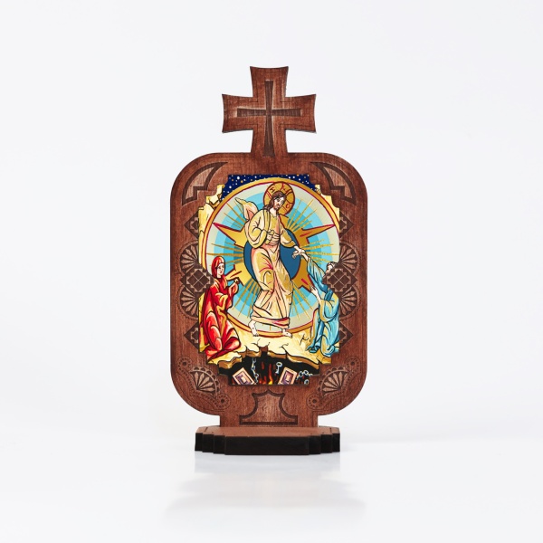 Candela din lemn cu icoana Invierea Mantuitorului Iisus Hristos - 21 cm x 12 cm