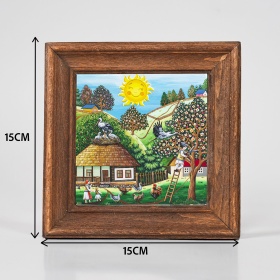 Tablou peisaj de primavara (decorat pe sticla cu rama din lemn) - 15cm x 15cm