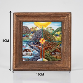 Tablou patru anotimpuri (decorat pe sticla cu rama din lemn) - 15cm x 15cm