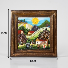 Tablou peisaj de primavara (decorat pe sticla cu rama din lemn) - 15cm x 15cm