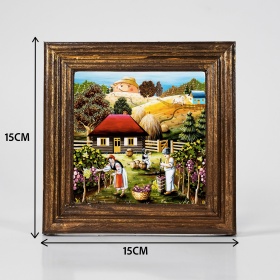 Tablou peisaj de toamna la cules de struguri (decorat pe sticla) - 15cm x 15cm