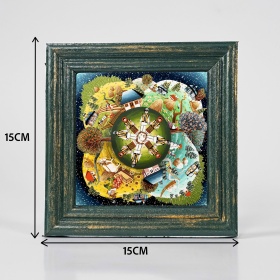 Tablou patru anotimpuri (decorat pe sticla cu rama din lemn) - 15cm x 15cm